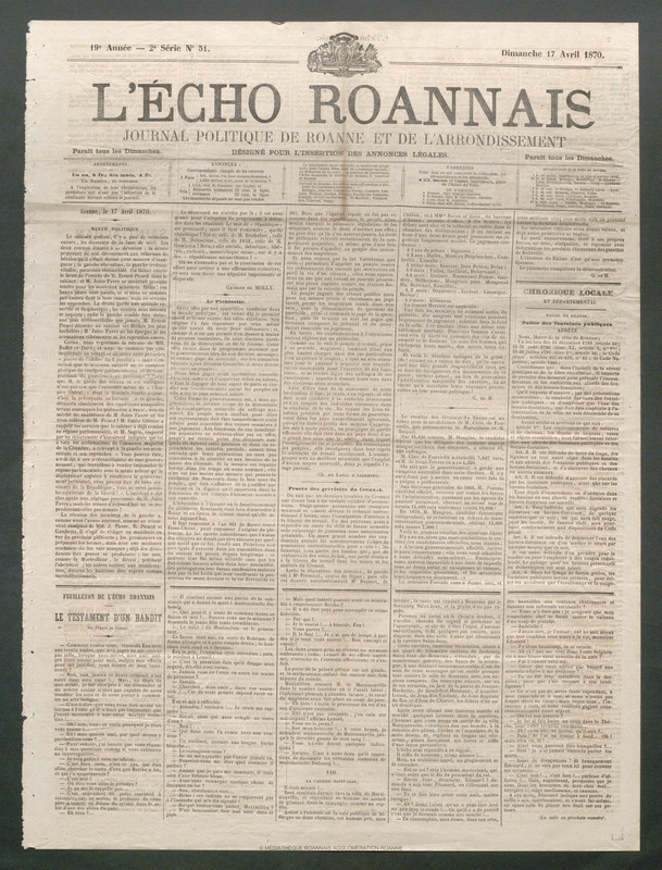 L'Écho Roannais 17 avril 1870