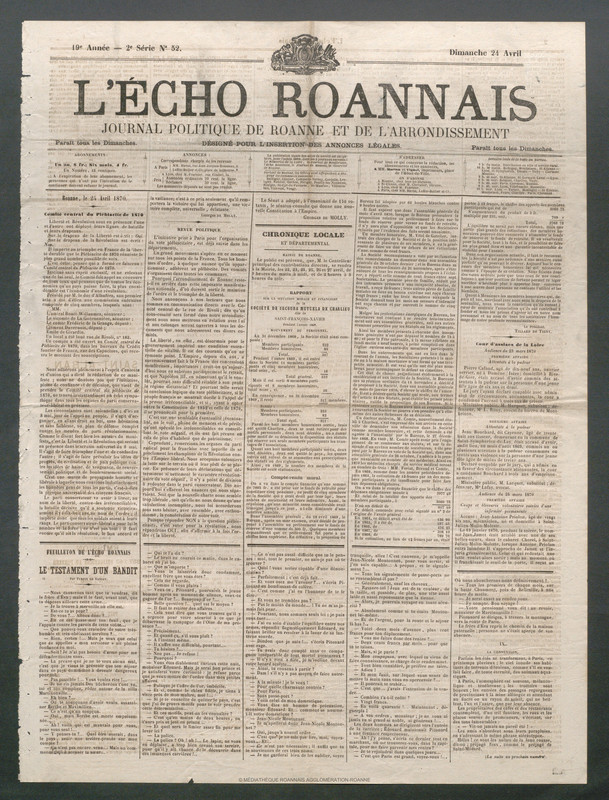 L'Écho Roannais du 24 avril 1870