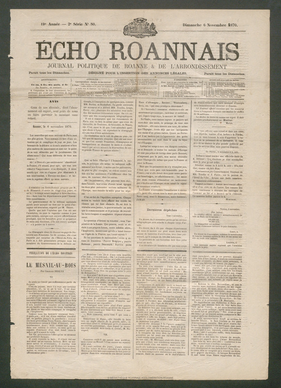 L'Écho Roannais du 06 novembre 1870