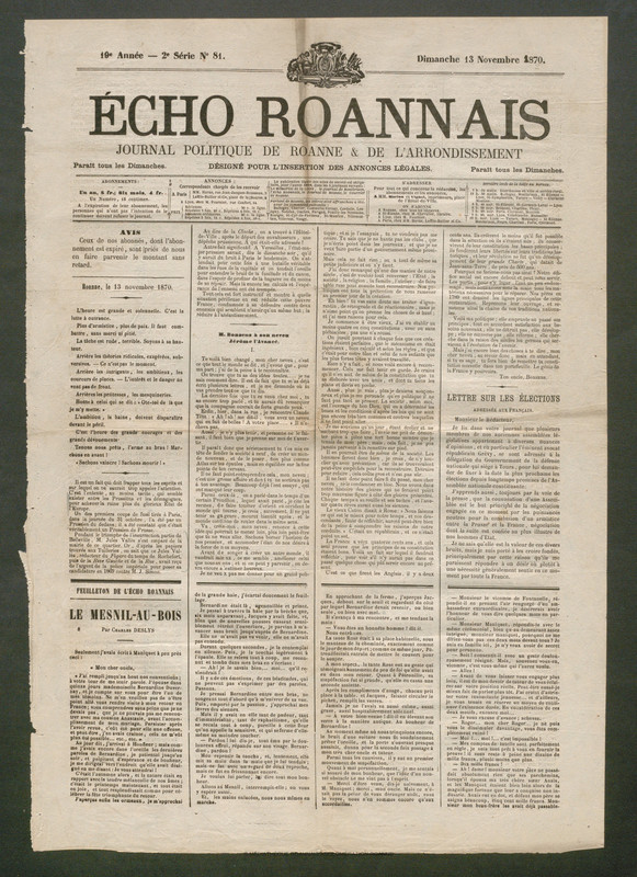 L'Écho Roannais du 13 novembre 1870