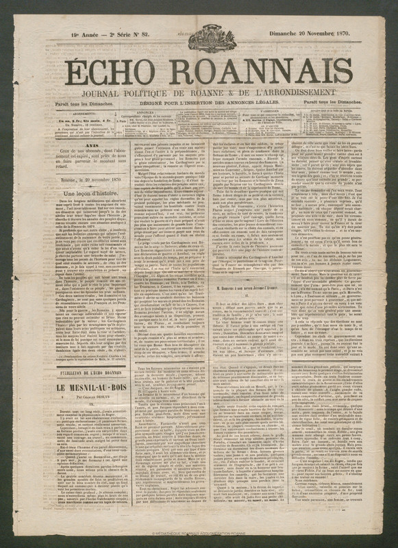 L'Écho Roannais du 20 novembre 1870
