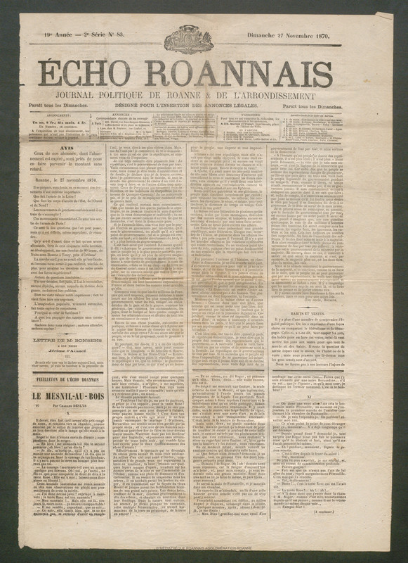 L'Écho Roannais du 27 novembre 1870