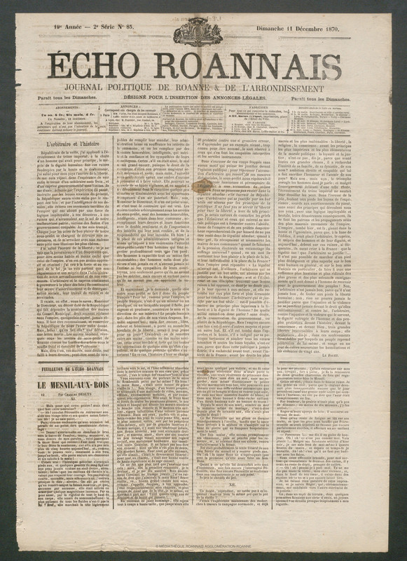 L'Écho Roannais du 11 décembre 1870