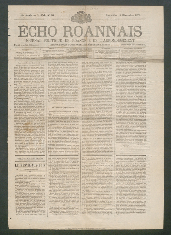 L'Écho Roannais du 18 décembre 1870