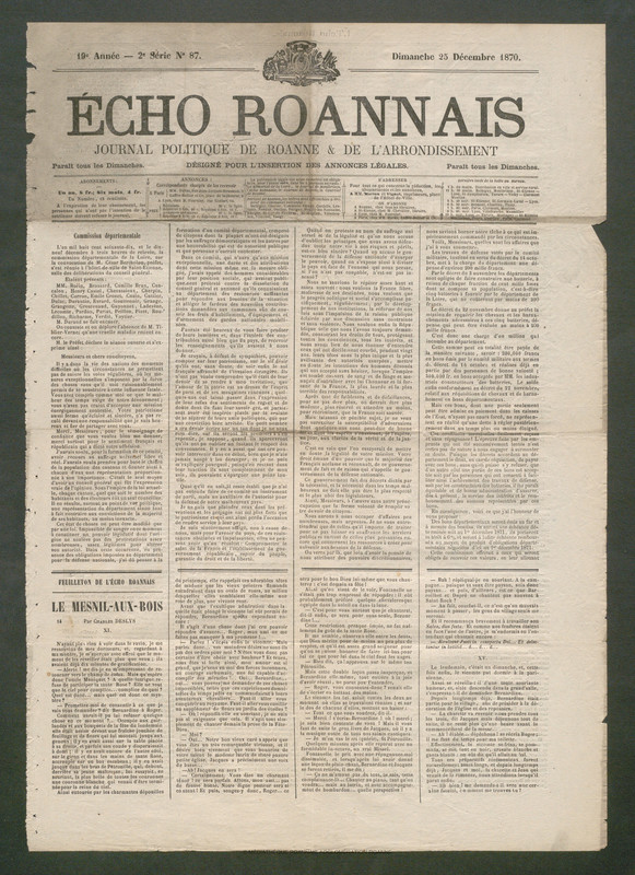 L'Écho Roannais du 25 décembre 1870