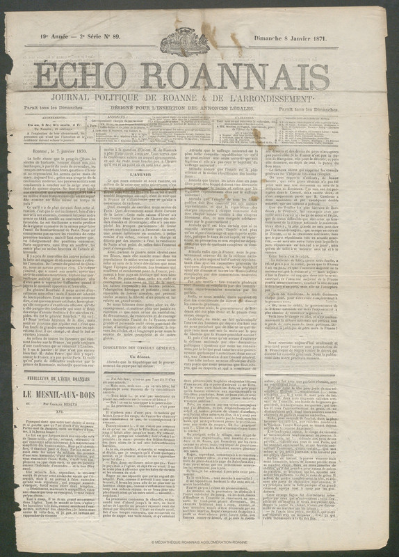 L'Écho Roannais du 08 janvier 1871