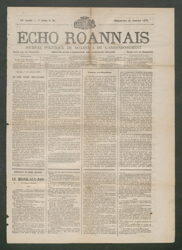 L'Écho Roannais du 22 janvier 1871