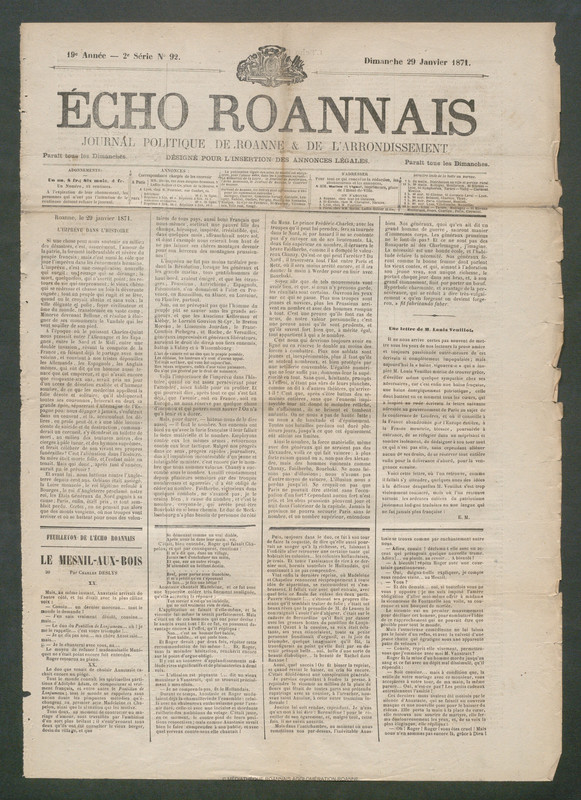 L'Écho Roannais du 29 janvier 1871