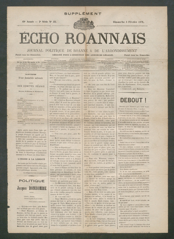 L'Écho Roannais du 05 février 1871