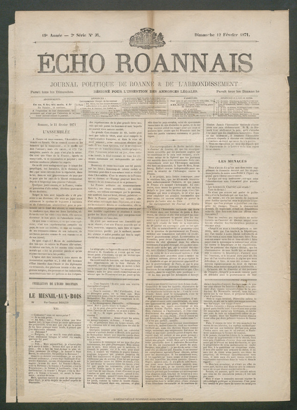 L'Écho Roannais du 12 février 1871