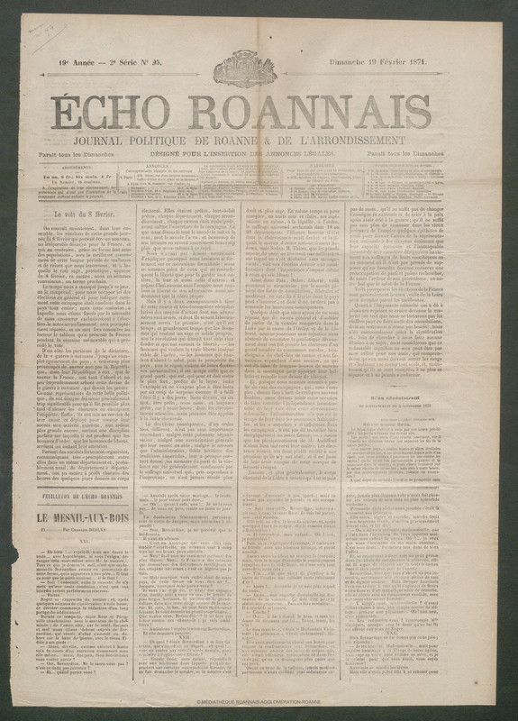 L'Écho Roannais du 19 février 1871