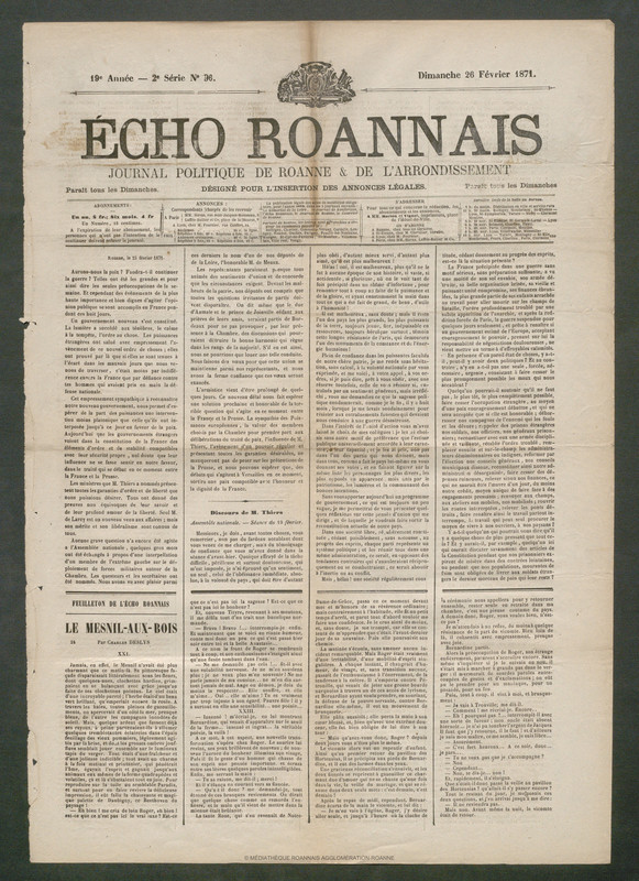 L'Écho Roannais du 26 février 1871