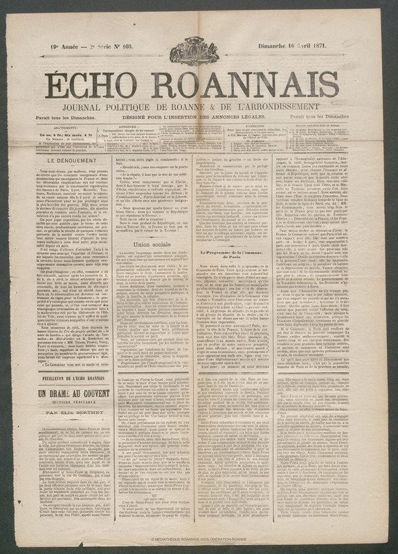 L'Écho Roannais du 16 avril 1871