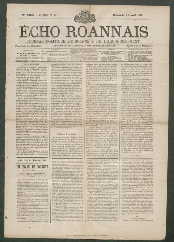 L'Écho Roannais du 23 avril 1871