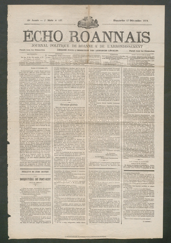 L'Écho Roannais du 17 décembre 1871