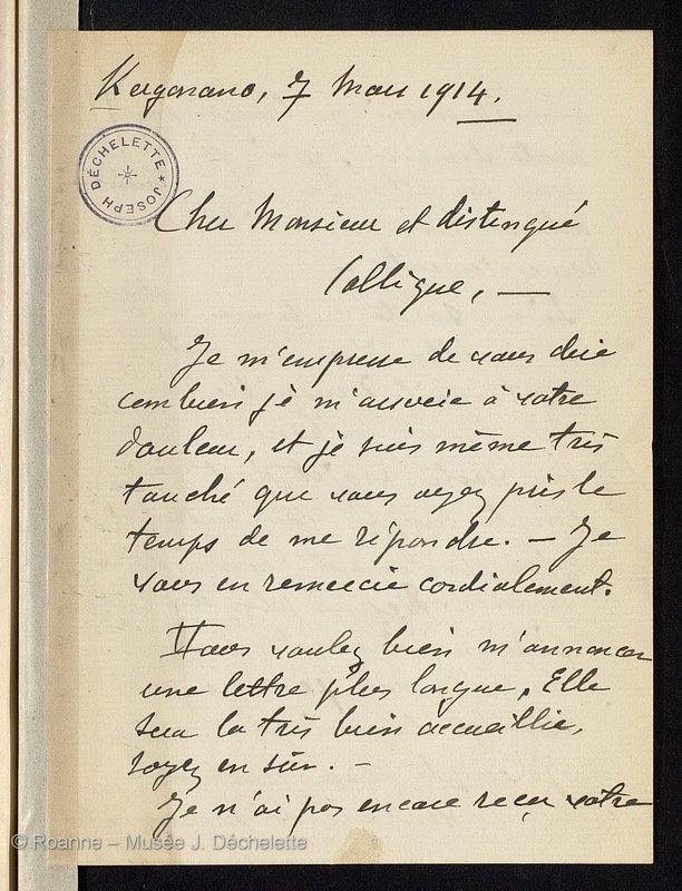 AVENEAU DE LA GRANCIERE, Paul François Marie (Lettre 10 du 07/03/1914)