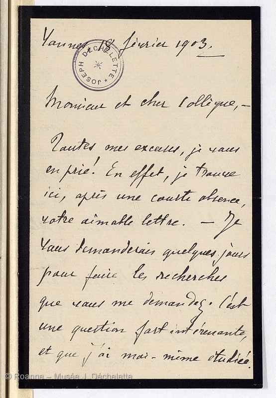 AVENEAU DE LA GRANCIERE, Paul François Marie (Lettre 01 du 18/02/1903)