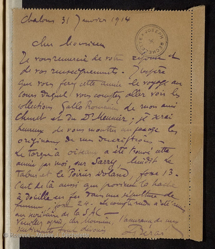 BERARD, Léon Henri Louis (Lettre 21 du 31/01/1914)