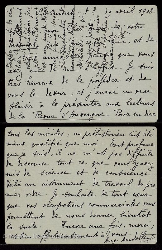 AUDOLLENT, Auguste (Lettre 39 du 30/04/1908)