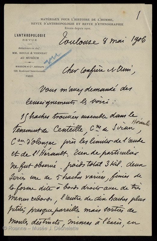 CARTAILHAC, Emile (Lettre 70 du 08/05/1906)