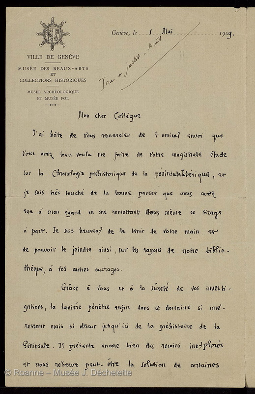 CARTIER, Alfred (Lettre 20 du 01/05/1909)