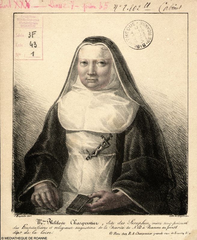 Mme Philiberte Charpentier dite des Séraphin mère sous-prieure des hospitalières et religieuse augustine de la Charité de N.D. à Roanne en forest, dépt de la loire.