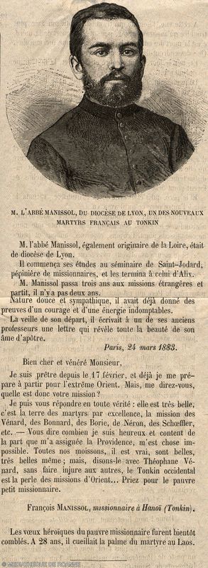M. l'abbé Manissol, du diocèse de Lyon, un des nouveaux martyrs français au Tonkin