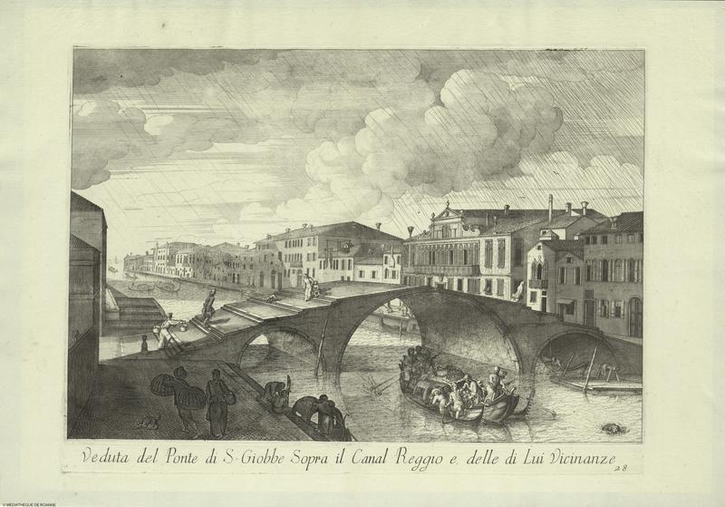 Veduta del Ponte di S. Giobbe Sopra il Canal Reggio e delle di lui Vicinanze.