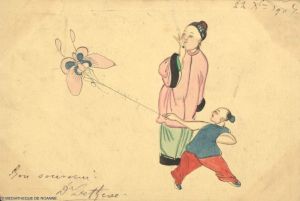 Femme chinoise et enfant avec cerf-volant