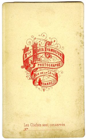Verso d'une photo-carte de visite de Maria Chambefort 